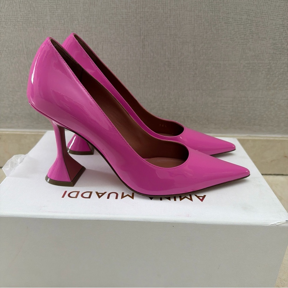 Amina Muaddi Pink Patent Leather Pumps Size 38.5